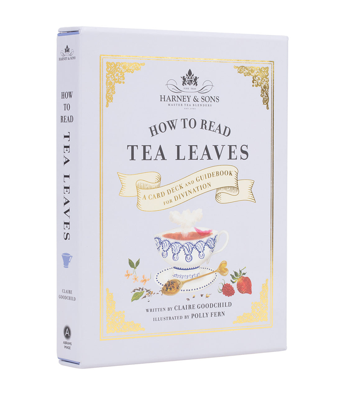 "Harney & Sons 'How to Read Tea Leaves' book and card deck for divination, illustrated by Polly Fern.