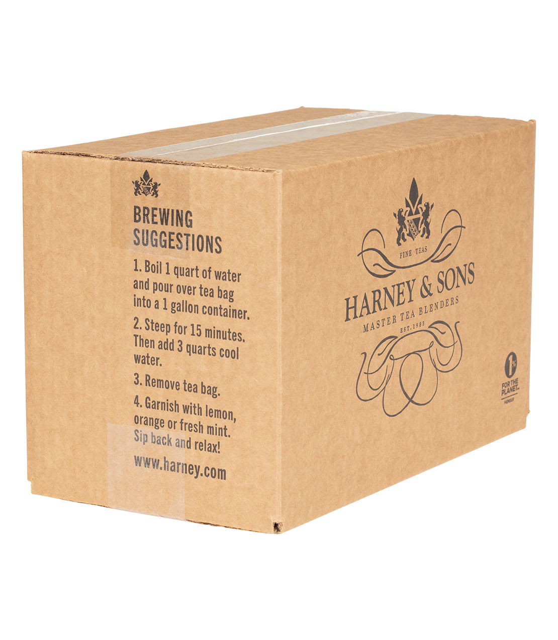 Box of 50 Hibiscus Fresh Brew Iced Tea pouches with brewing instructions on the side.
