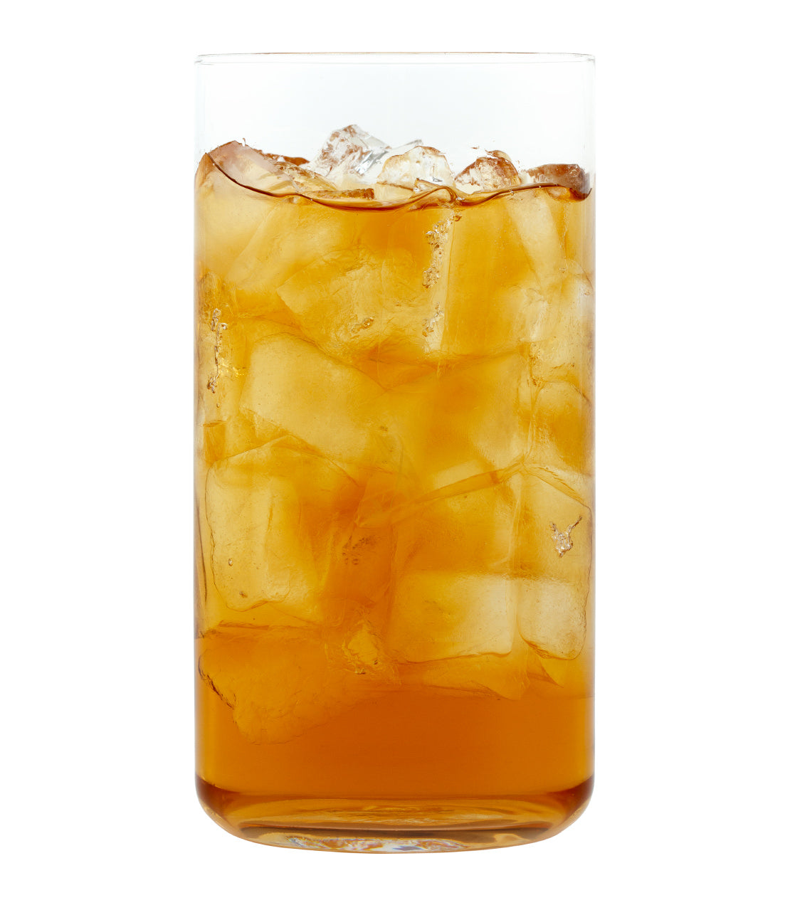 Harney & Sons Fine Teas- Mango Fresh Brew Iced Tea- Glass of Mango Fresh Brew Iced Tea with ice cubes